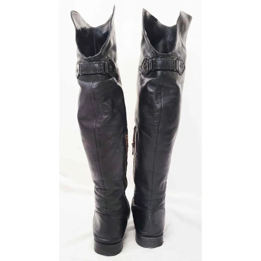 Frye Womens Shirley Over The Knee Riding Black Leather Boots Foldover Pirat 8.5